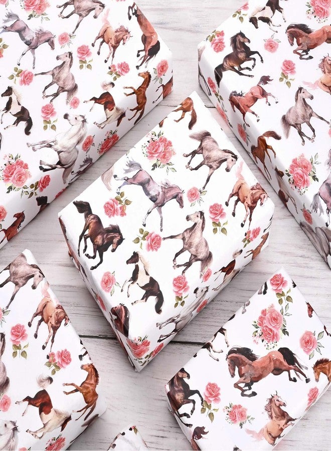 Bolsome 100 Sheets 20 * 14 Inches Floral Horse Tissue Paper for Gift Wrapping Wildhorses Roses Flower Printed Tissue Paper for Gift Bags for Horse Racing Derby Party Kentucky Horse Party DIY Craft Supplies - Image 4